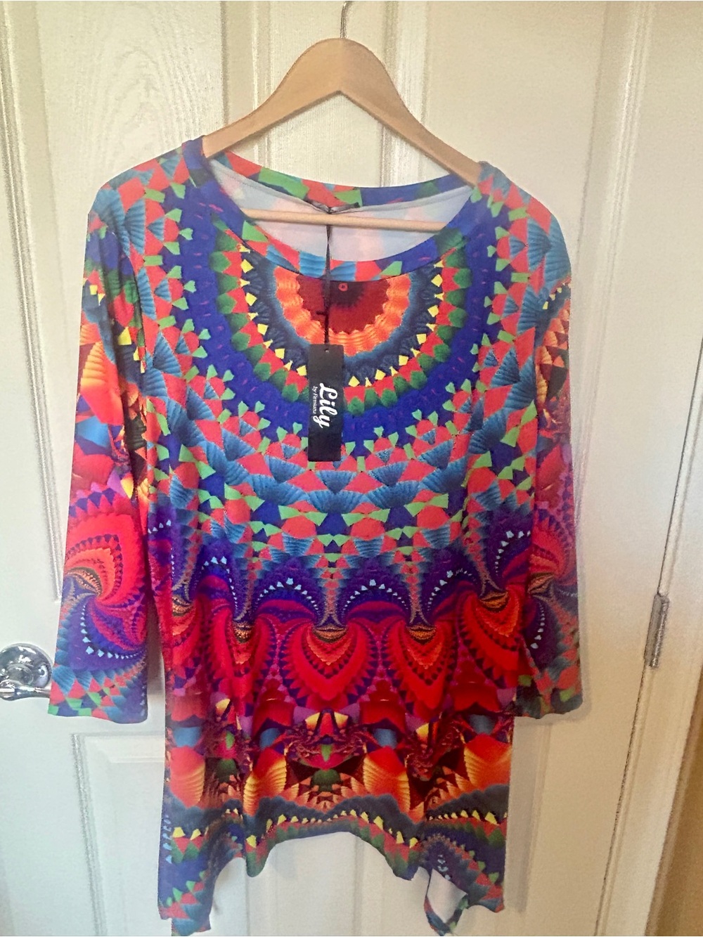 Lilly By Fimiana Multicolor Geometric Kaleidoscope Long Sleeve Tunic 1X